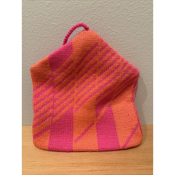 Vintage Smiley Hat Wool‎ Ski Hat Pink With Orange Stripes Beanie No Tag main image 3